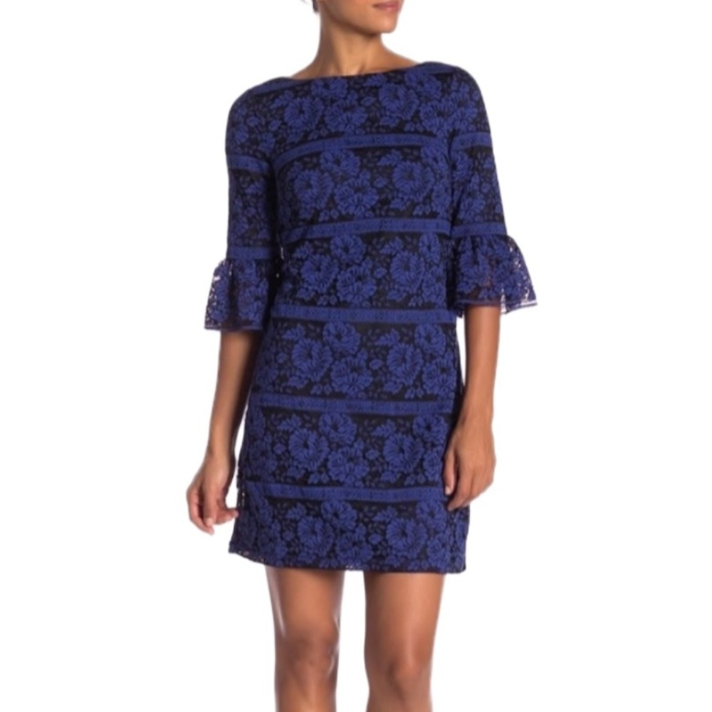 Eliza J Lace Bell Sleeve Cocktail Party Mini Dress Blue Black Size 14
